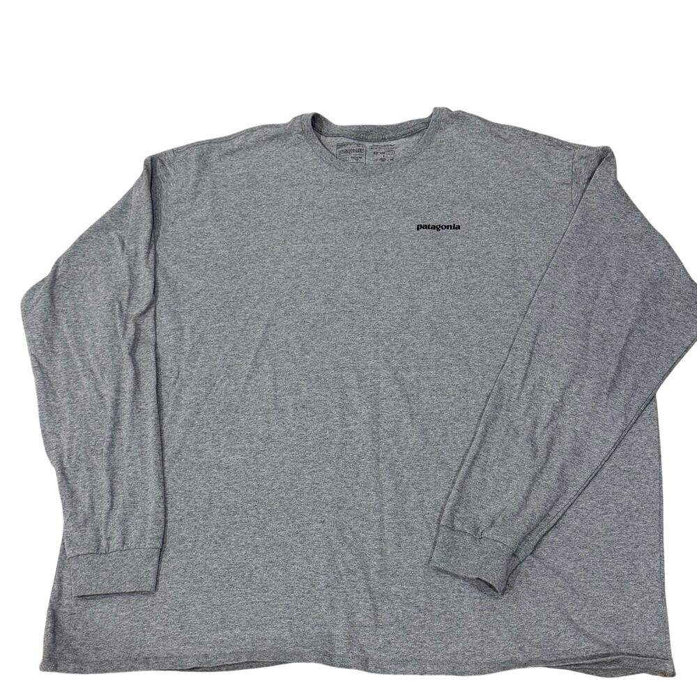 Patagonia Mountain Logo Heather Gray Men's Long Sleeve 100% Cotton Tee 3XL